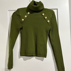 Express Olive Green Novelty Gold Button Turtleneck